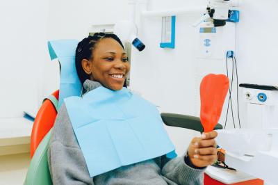 Girl in dentist office for in office teeth whitening appointment